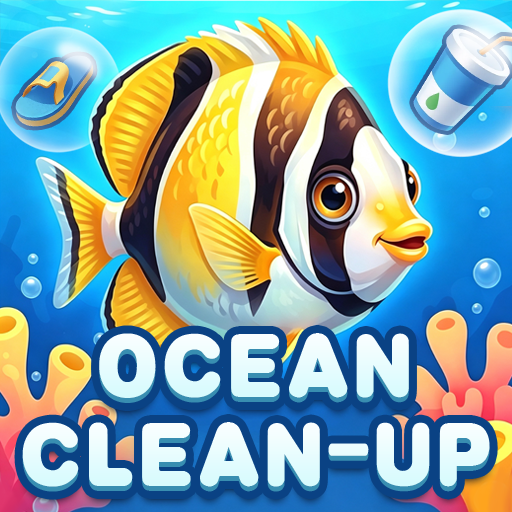 Colorful fish and ocean cleanup symbols
